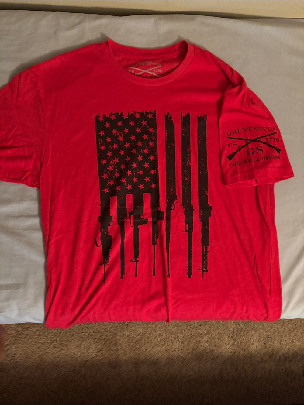 Grunt Style Red Short Sleeve Tee with Black Flag & Rifle Graphic